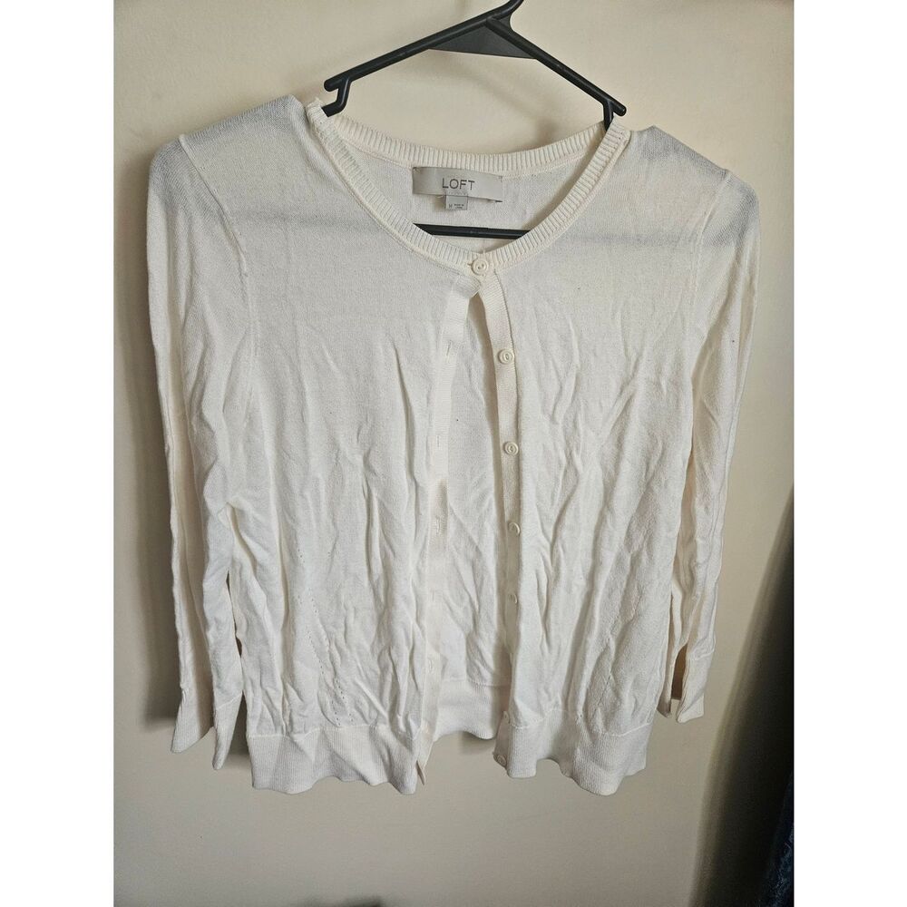 Loft Lightweight White Button Cardigan